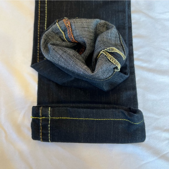 Tag Denim Jeans Embroidered Bootcut Black Dark Wash ID# 1067 Stretch Size 27 EUC - Picture 14 of 16